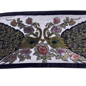 Amiee Lynn Black Blue Scarf Burnout Velvet Peacock Fringe Trim